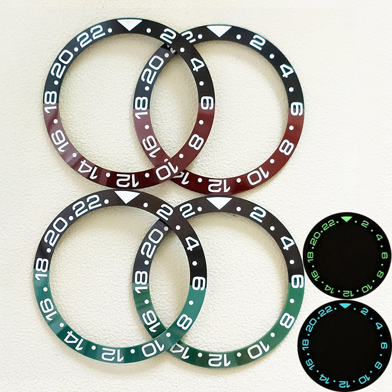 Watch Bezel Insert Ceramic Luminous - 38mm Curvo Blu Verde Luminoso Ceramica