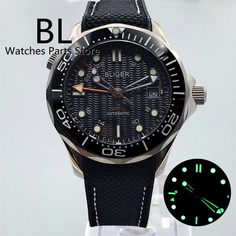 Watch Bezel Insert Ceramic Luminous - BLIGER 41mm NH34 GMT nero meccanico