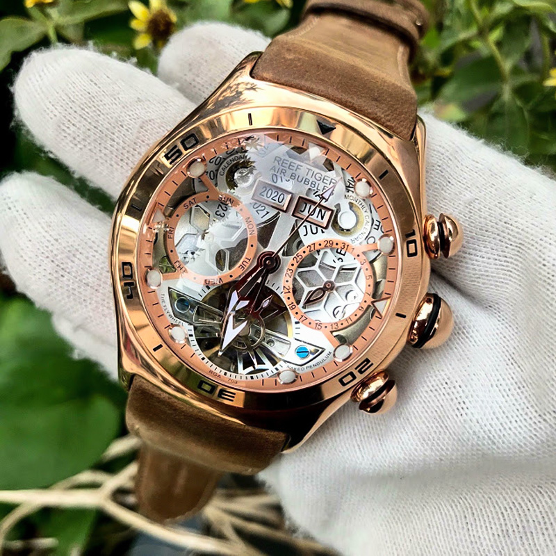 Skeleton Automatic Watch Luxury Tourbillon - Reef Tiger/rt per orologio da uomo