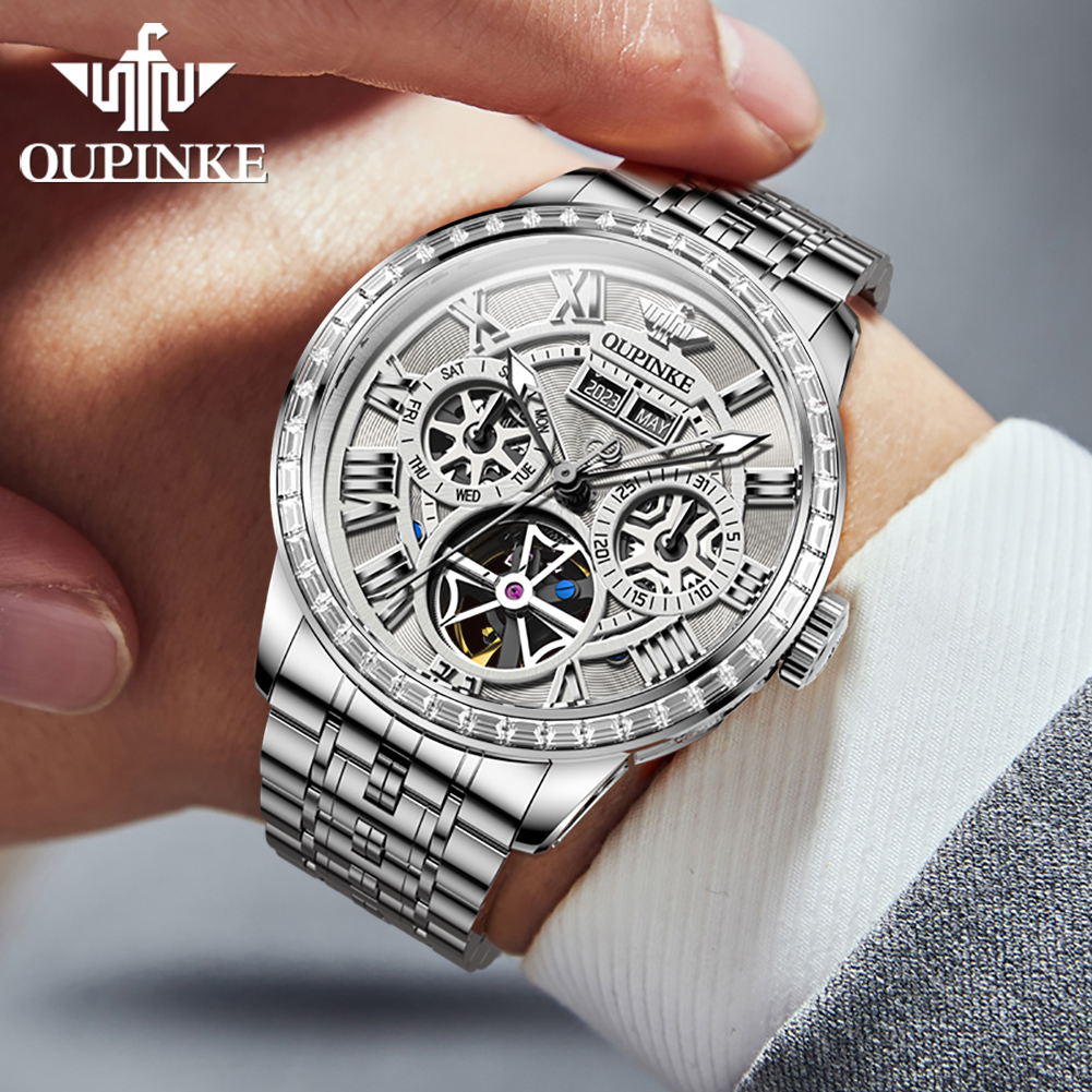 OUPINKE Orologio meccanico sch - Skeleton Automatic Watch Luxury Tourbillon recensione e prezzo